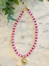 Load image into Gallery viewer, Pink Candy Necklace with Puffy Heart Charm
