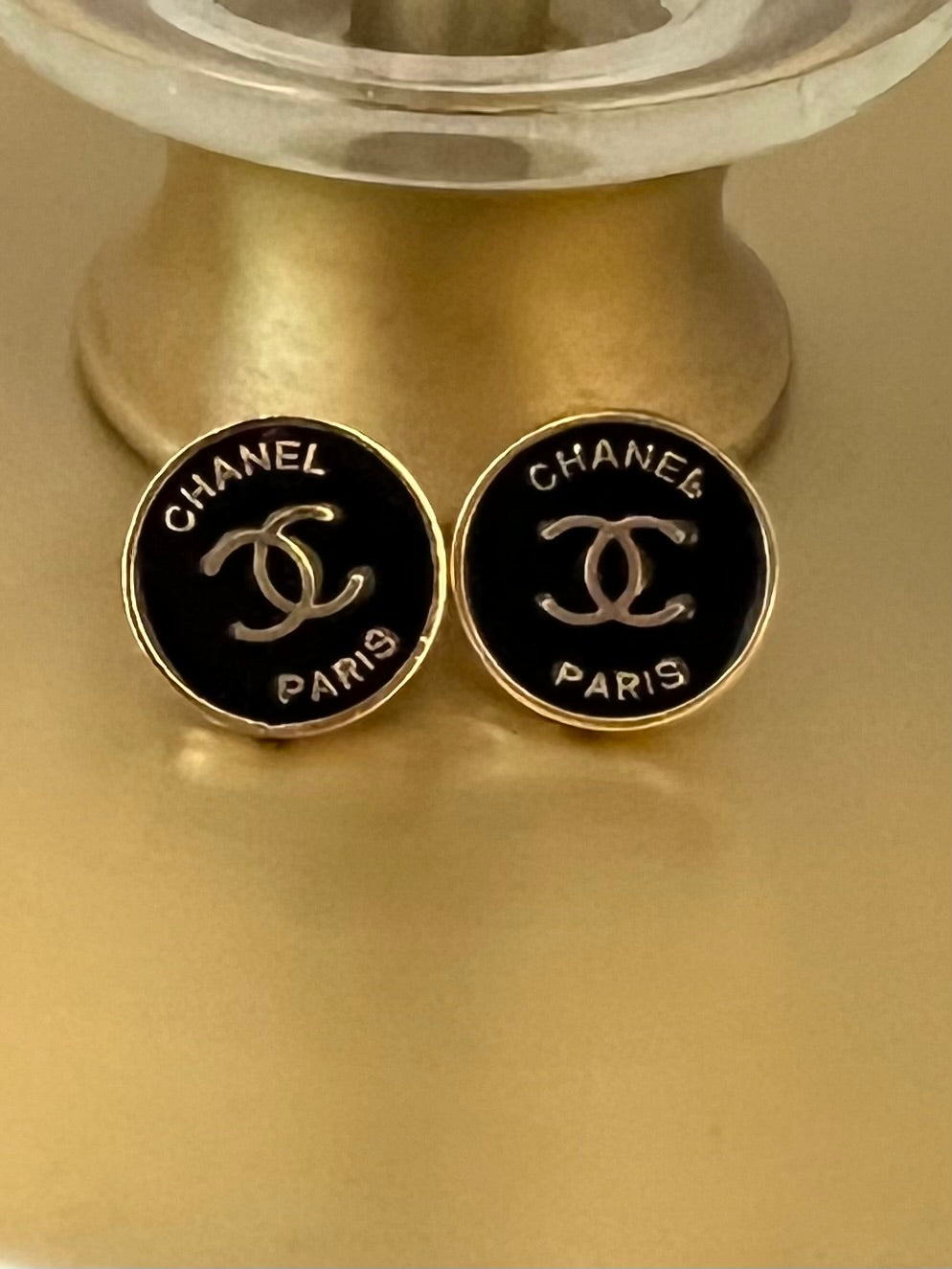 Repurposed Black Paris Button Earrings