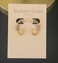Load image into Gallery viewer, Gold and Crystal U Hoop Earrings
