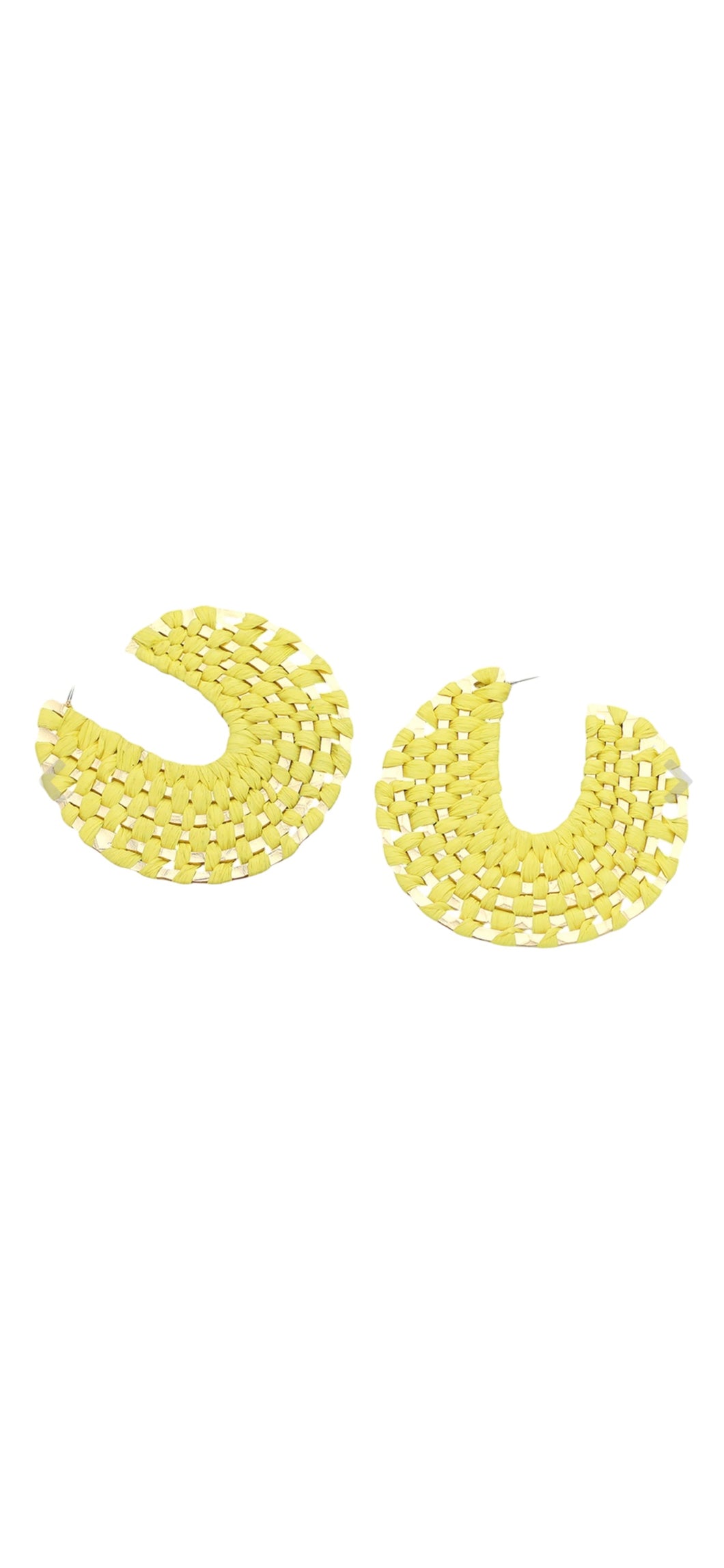 Yellow Raffia Wrapped Hoop Earrings