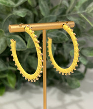 Load image into Gallery viewer, Yellow Raffia and Gold Hoop Earrings
