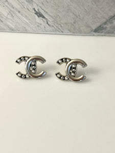 Repurposed Silver C Button Earrings