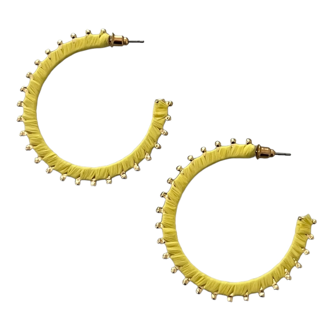 Yellow Raffia and Gold Hoop Earrings