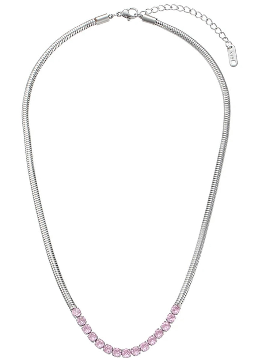 Avery Necklace - Silver/Pink