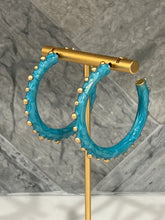 Load image into Gallery viewer, Turquoise Hoop Earrings with Gold
