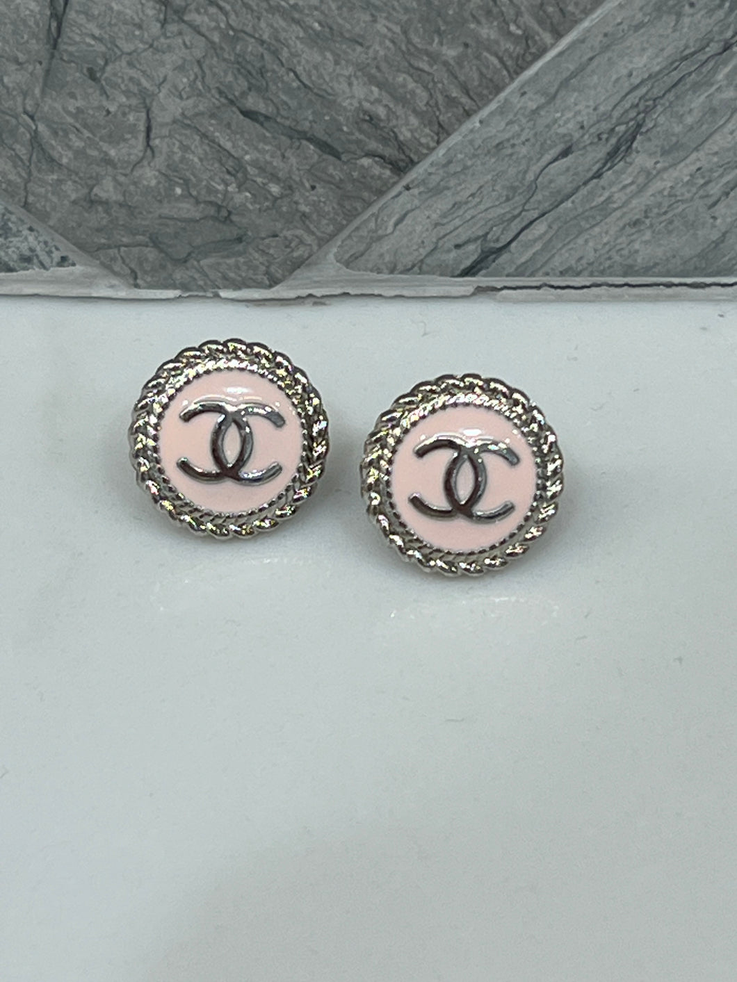 Repurposed Light Pink and Silver Button Earrings