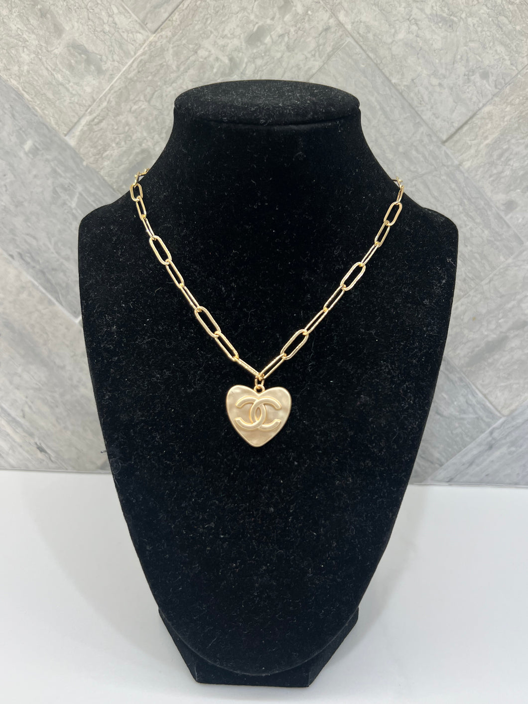 Repurposed Gold Heart Charm Necklace