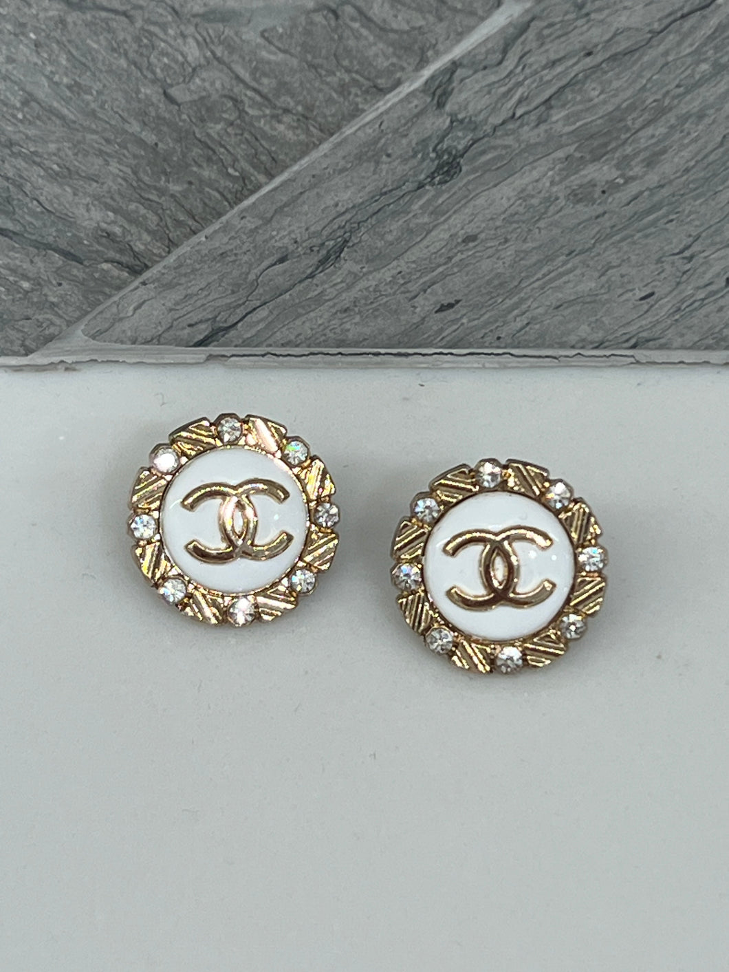 Repurposed White Button Earrings