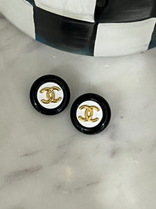 Repurposed Black, White & Gold Button Earrings