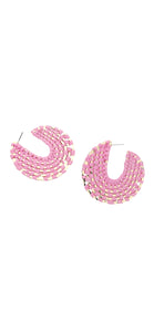 Pink Raffia Wrapped Hoop Earrings