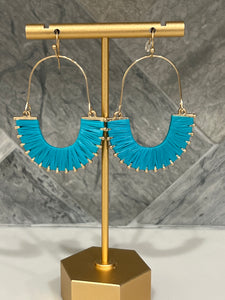 Turquoise and Gold Raffia Earrings