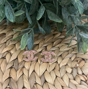 Repurposed Designer Large Pink Crystal Button Earrings