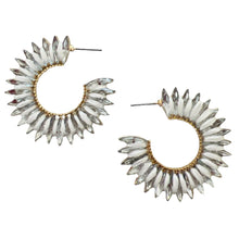 Load image into Gallery viewer, White Raffia and Crystal Hoop Earrings
