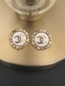 Repurposed White Round and Gold Earrings