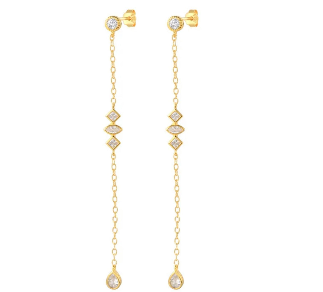 Danielle Dangling Crystal Earrings - Gold