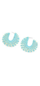 Blue Raffia Wrapped Hoop Earrings