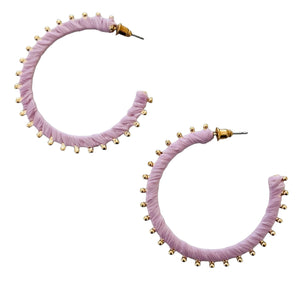 Purple Raffia and Gold Hoop Earrings