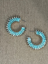 Load image into Gallery viewer, Turquoise Raffia and Crystal Hoop Earrings
