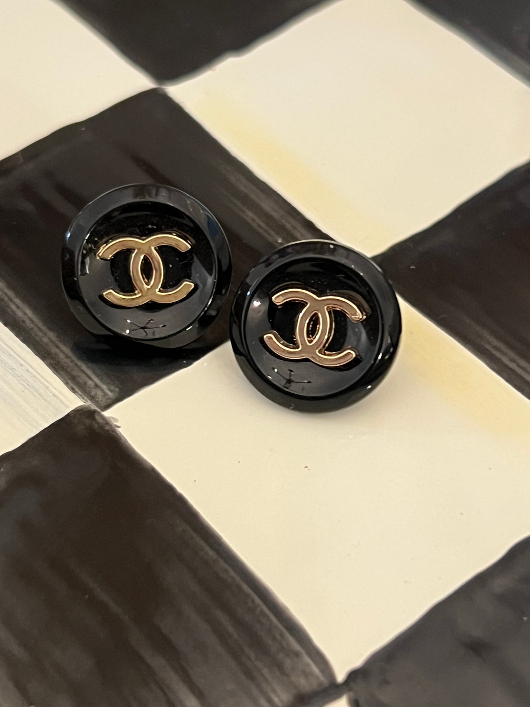 Repurposed Black and Gold Button Earrings