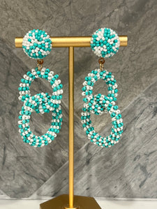 Mint and White Seed Bead Earrings