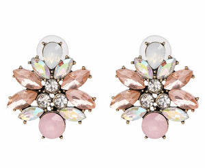 Pink and Iridescent Crystal Stud Earrings