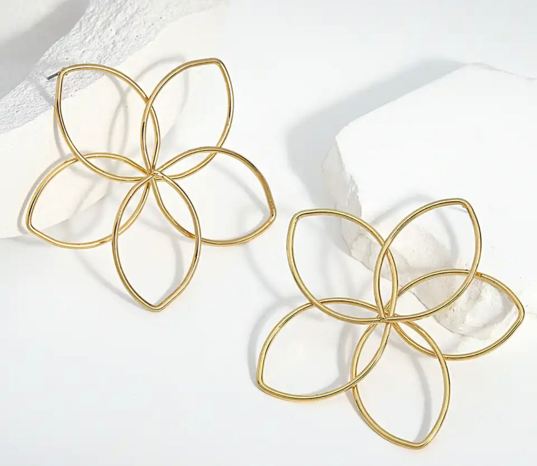 Gold Wire Flower Earrings