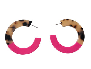 Hot Pink and Tortoise Hoop Earrings