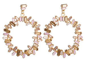 Champagne/Pink Round Crystal Earrings