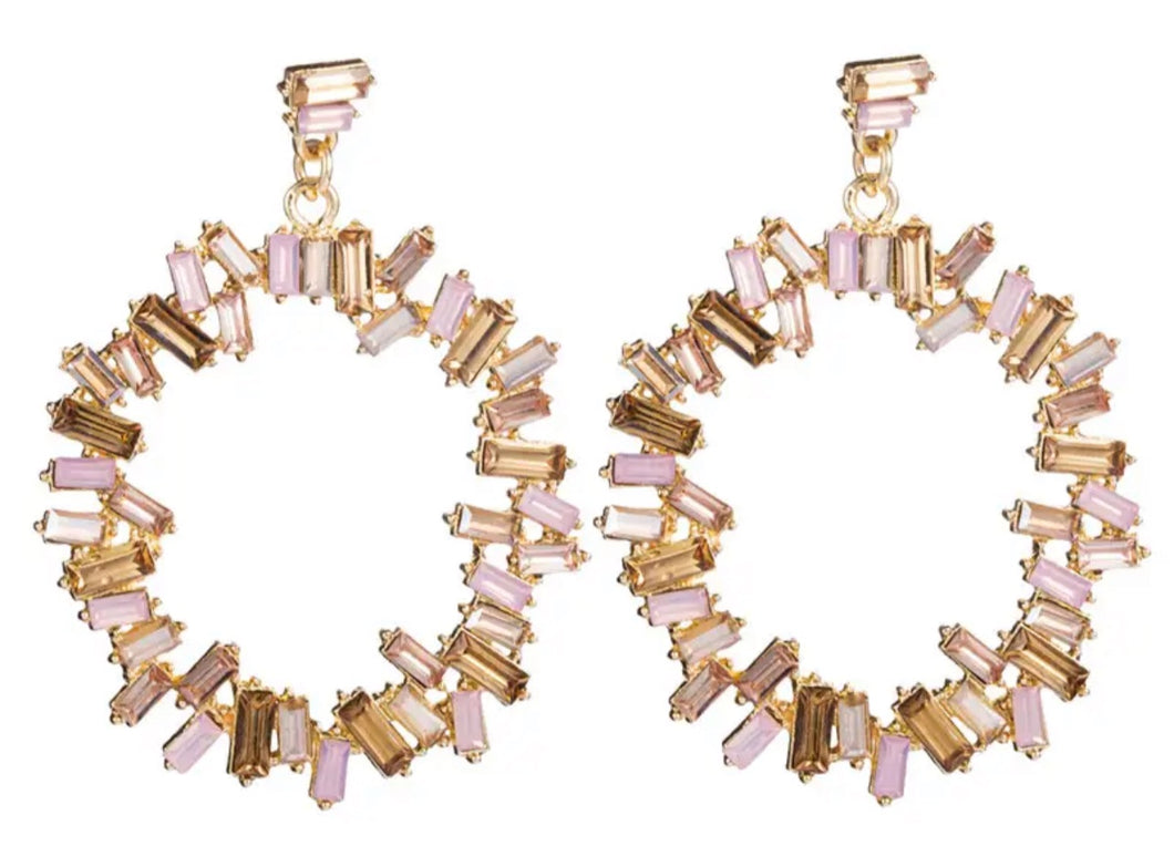 Champagne/Pink Round Crystal Earrings