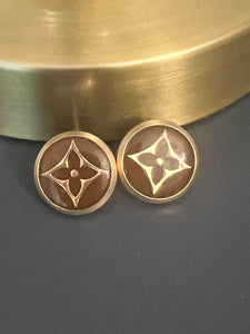 Repurposed Brown LV Button Earrings
