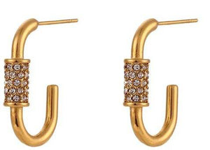 Gold and Crystal U Hoop Earrings