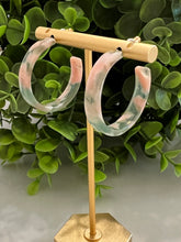 Load image into Gallery viewer, Pink and Green Camo Hoop Earrings
