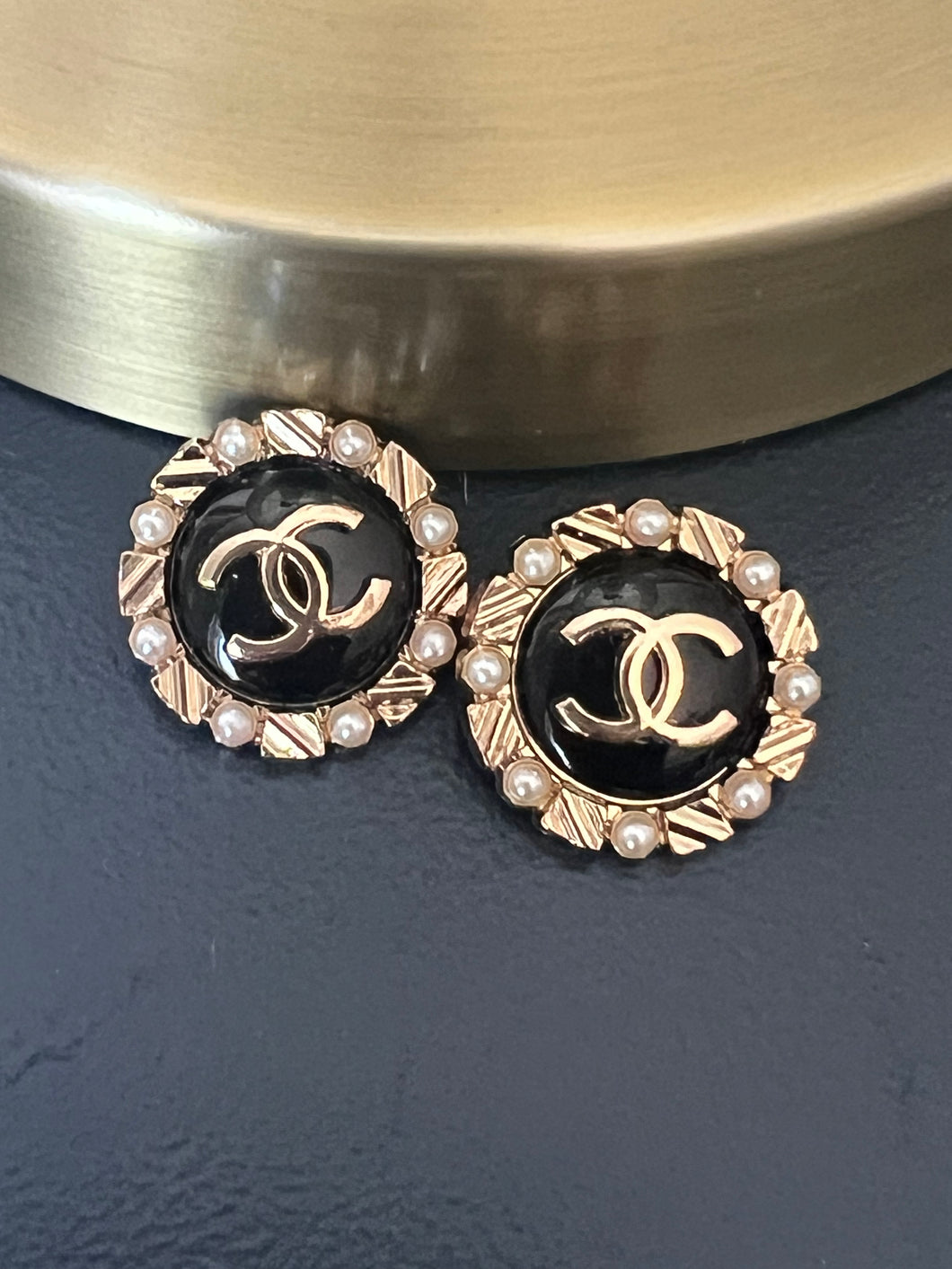 Black and Gold Pearl Rope Button Earrings